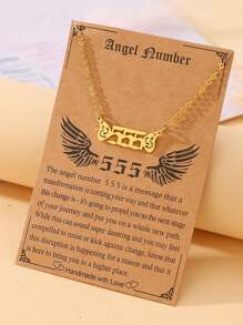 Goodwaro 1 件不锈钢天使数字 111 至 999 女士祝福项链，18K 镀金创意天使翅膀吊坠锁骨链，适合作为节日礼物