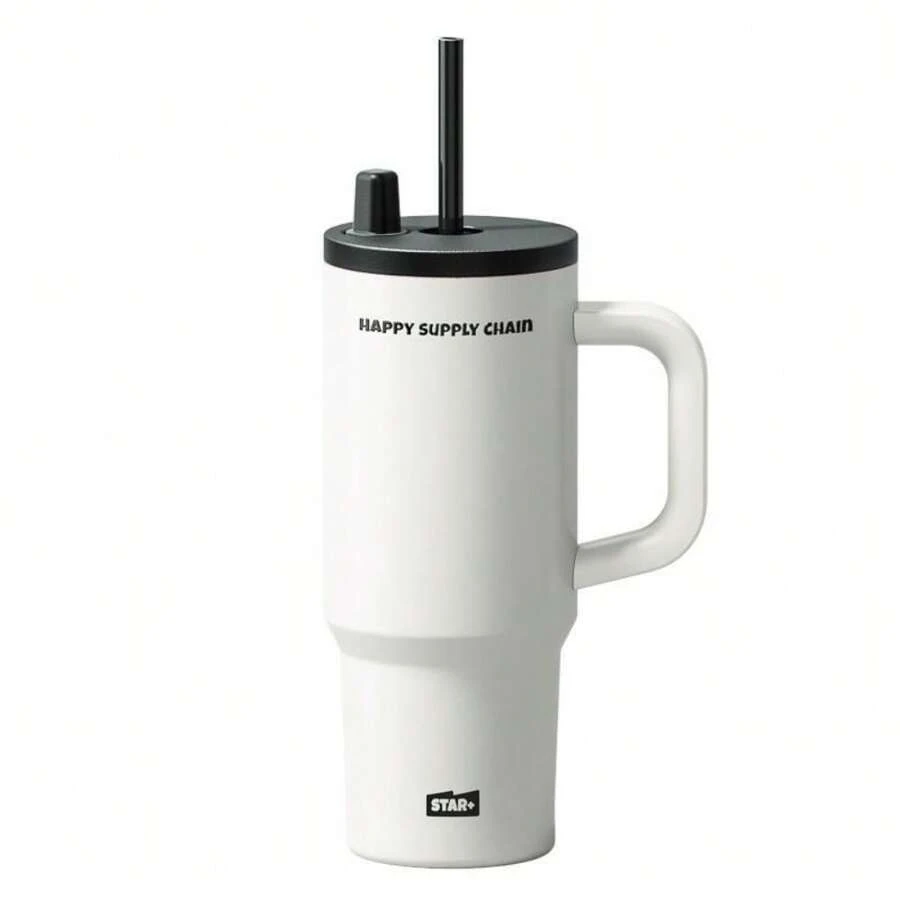 [Sidagar] 24oz  Leak-Proof Cup Lid,Non-Slip Noise Reduction Pad At The Bottom,StainlessSteel Cup,Portable Watertight Straw Mouth,Wide Mouth And Narrow Bottom For Easy Cleaning And CarLoading - SG-白色 - 查看 1