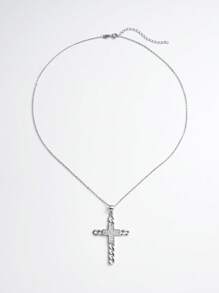 1pc Fashionable & Quality Textured Cross Pendant Necklace For Men, Daily Wear - Silver - View 2