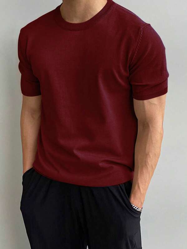 Jersey de manga corta de punto liso informal para hombre, para primavera/verano