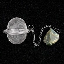 1/5 piezas Infusor de té de malla de acero inoxidable de 2 pulgadas (aproximadamente 5 cm) Colgante de piedra original Juego de té de cristal, taza, accesorios de cocina, infusor de té y taza de té, infusor de té con colgante de amatista, rosa, ojo de tigre y media luna, colador de té para té suelto