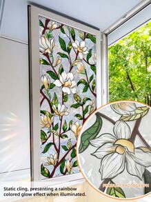 1pc Floral Pattern Colorful Static Cling Window Film, Double-Sided Decorative Glass Sticker, Glueless And Reusable, Stickers, Wall Decal, Vinyl Decal For Home Decorations, Spring Decoration Items Refresh Your Home, Rama Decoration Stickers Gifts Birthday Graduation