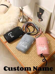 1PC High-End Soft Leather Mobile Phone Bag For Women Crossbody Bag Fashionable And Versatile Walking Shopping Mini Bag Personalized Text Customization - Multicolor - View 1