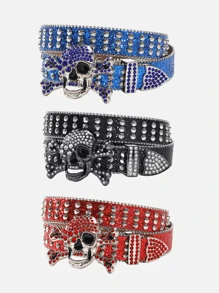 1pc Unisex Fashion Street Hip Hop Style Rhinestone Skull Studded Choker, Music Festival Party Accessory