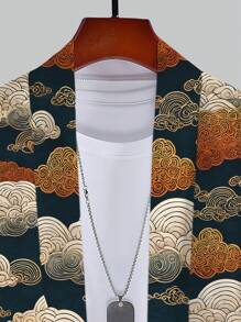 男士金色云朵图案和服服饰、休闲沙滩衬衫