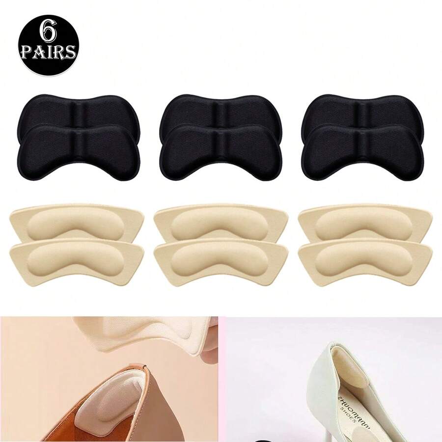 6 Pairs Butterfly & Crescent Shaped Heel Grips, Adjustable Cushion, Soft & Breathable Inserts For High Heels & Sports Shoes