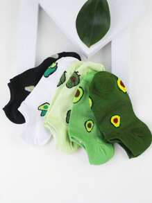 10 Pairs Women Avocado Cartoon Fresh Fashion Socks, Versatile Soft Comfortable Boat Socks, No Show Socks For All Season - Multicolor - View 5