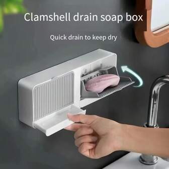 Soap Dish With Cover, Wallmount No Drilling Required, Large Capacity, High-End Stylish Laundry Soap Holder Back To School