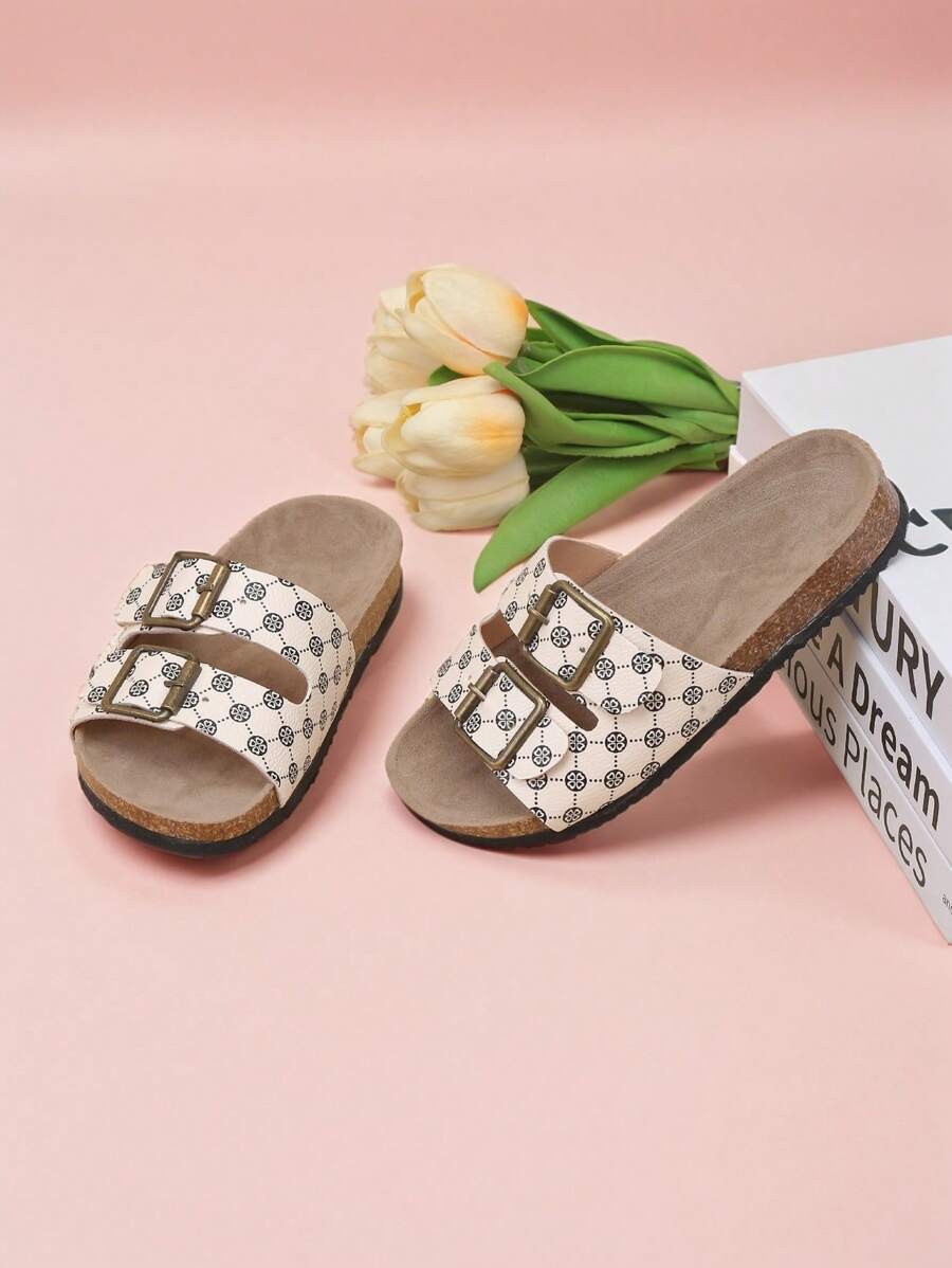 Kids' Summer Fashion Printed Strap Slides Beach Sandals - White - View 1