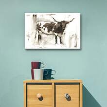 Framed Canvas Animal Wall Art Modern Decorations Paintings & Prints Vintage Longhorn Brushstrokes Black & White Abstract Wall Hanging For Bedroom Office Kitchen Poster - 框架 - 查看 3