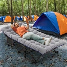 ABORON Oversized XXL Folding Camping Cot W/Mat For Adults, 78" L X 32" W X 18" H, Heavy Duty Outdoor Bed With Carry Bag,1200 D Layer Oxford Travel Camp Cots - U 炭灰色 - 查看 2