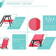 Folding Patio Lawn Chairs Set Of 2 Backrest Portable Outdoor/Indoor Seats With Armrests(Red)