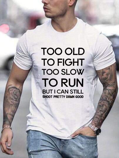 Men's T-Shirt, Classic Graphic T-Shirt, Soft And Comfortable T-Shirts For Men, Script Logo, 180g, 100% Cotton