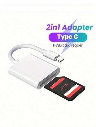 Type-C 转 SD 卡读卡器兼容 Macbook，二合一双插槽 Type-C 转 SD/TF 卡相机存储卡读卡器适配器适用于 Android 手机/平板电脑，快速传输照片和视频