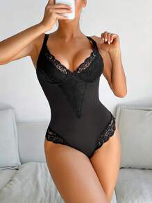Women's Solid Color Contrast Lace Sexy Jumpsuit