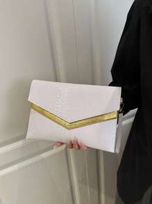 Vintage Women's Handbag, New Fashion Small-Crowd Design Envelope Bag, Solid Color - White - View 3