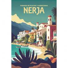 1pc Wall Arts Posters Optional Frame Travel Canvas Poster, Retro Travel Poster Malaga City Canvas Printing Art Village Beach Sunshine Coast Retro Wall Art Picture Mural Home Decoration, Frameless ,Wall Art With Frame - Multicolor - View 61