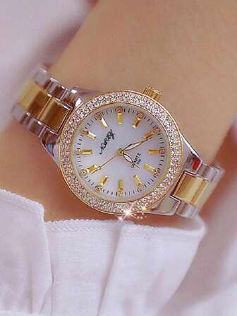  NARY 1 Piece Women's Watch, Elegant And Casual, Luxurious Crystal-Embedded Case, Stainless Steel Strap, Waterproof, High-End Quartz Watch, Suitable For Daily Wear, Parties, And Other Occasions