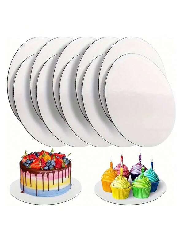 5Pcs White Round Cake Boards, Sturdy Cake Board Base, Grease Proof Cake Plate For Wedding, Birthday Party And Holiday, Ideal For Professional Cake Decorating And Presentation