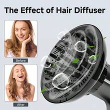 Difusor de cabelo, acessório difusor para secador de cabelo, difusor de cabelo para cabelos cacheados, difusor universal para secador de cabelo de 1,4-2,6" cabelos longos, grossos, cacheados e ondulados, acessório de cabelo para mulheres, preto