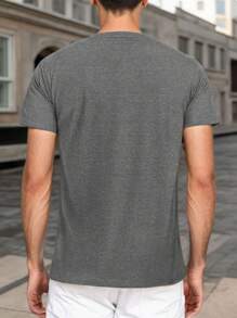 Men's Muscle Slim Henley Shirts Crewneck Longline T-Shirt Gym Workout Athletic Shirt Tees With Button - Light Grey - View 2