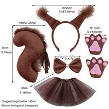 Squirrels Animal Party Costume Headband Tie Gloves Tails Tutu Skirts Cute Three Little Grey Coffee Brown Squirrels Festival Performance Costume - Multicolor - View 6