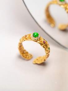 Jade Inlaid Silver Ring, 925 Silver Inlay, Natural Jade, Natural Gemstone, Pure Silver Plated, Adjustable Ring, Gift Box Packaging, Festival Gift, Quality Jewelry, Elegant And Fashionable Women's Jewelry, For Women's Wedding, Birthday, Daily Wear