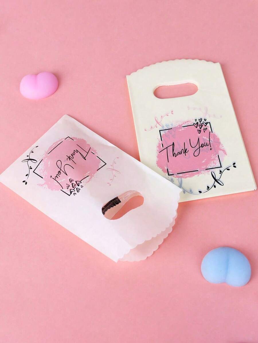 50 个迷你条纹塑料礼品袋，带手柄，印有感谢字样，适用于珠宝店包装、情人节、耳环和发饰小购物袋，非常适合精品店促销和礼品包装，迷你塑料礼品袋带手柄，适用于派对、珠宝和礼品包装、情人节装饰、情人节礼品袋 - 彩色 - 查看 1