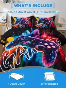 3pcs Set Stylish Video Game Controller Bedding Set, Comfortable Bedding, Includes 1pc Duvet Cover And 2pcs Pillow Shams, Made Of Skin-Friendly 100% Polyester, Suitable For Bedroom, Dorms And Traveling, For All Seasons