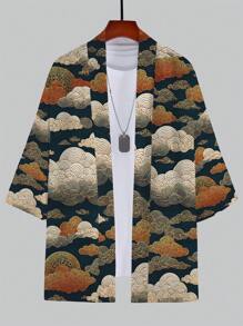 男士金色云朵图案和服服饰、休闲沙滩衬衫