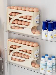 1pc Japanese Thick Large Capacity Refrigerator Egg Holder Storage Box, Kitchen Organizer With Automatic Egg Roll Dispenser, Multi-Layer Rolling Egg Rack, Refrigerator Door Egg Container - Multicolor - View 6