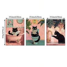 1/3 件粉色猫咪壁画时尚印刷帆布画趣味海报美学多巴胺装饰适用于浴室厕所或宿舍、公寓墙壁装饰送给猫爱好者的礼物无框架 - 彩色 - 查看 10