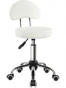 KKTONER - Taburete con Ruedas con Respaldo Medio, Altura Ajustable, Silla giratoria de Piel sintético con Ruedas para Oficina o hogar y redacción (Blanco) - Negro - Ver 2
