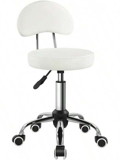 KKTONER - Taburete con Ruedas con Respaldo Medio, Altura Ajustable, Silla giratoria de Piel sintético con Ruedas para Oficina o hogar y redacción (Blanco)