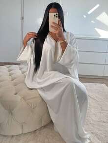 1 件女式水钻镶嵌闪亮连衣裙，时尚蝙蝠袖金属闪亮长袍，百搭日常搭配头巾，端庄