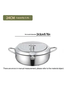 1pc Thermometer With Lid Frying Pan, Stainless Steel Frying Pan With Temperature Control And Oil Droplet Filter Rack, Suitable For Kitchen French Fries, Chicken, Etc., Universal For Gas Stove And Induction Cooker, Kitchen Cookware, Outdoor Barbecue, Deep Frying, Mother's Day Gift