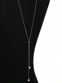 1 件女士可调节长款银色不锈钢项链，不褪色，时尚简约，适合日常装饰 - 銀色 - 查看 2