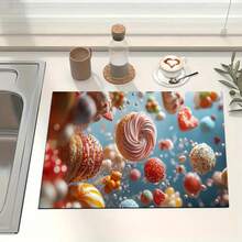1pc Summer Cooling Pattern Dish Drying Mat - Diatomite Printed Draining Mat, Kitchen Counter Mat, Kitchen Utensils Mat - Dish Drying Mat, Soft Diatomite Suitable For Kitchen Countertop, Applicable To Coffee Machines, Espresso Machines, Etc. - ZWWLSD128 - View 6
