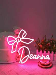 Customized LED Neon Bow Sign - USB Powered Wall Decor With Elegant Cursive Name, Warm White Light, Suitable For Bedroom, Living Room, Vanity, Birthday, Wedding, Bar, Party Background, Neon Light Wall Art