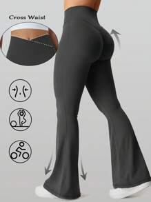 RUNONWHEELS 5 High Waist Flared Pants Daily Fitness Sports Leggings, Women Butt Lifting Yoga Leggings,Women's High-Waisted Cross Design Flared Leggings Suitable