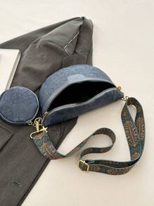 Fashion Embossed Waist Bag & Chest Bag 2 Pieces Set For Women, Large Capacity, Chinese Style - Blue - View 9