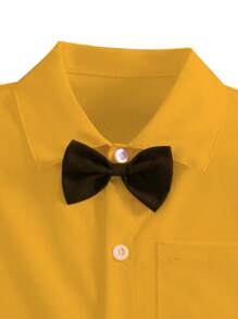 Tween Boys' Classic Long Sleeve Collared Shirt With Bowknot, Gentleman's Party, Wedding, Festival Gift, Formal Top - Yellow - View 4