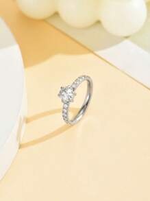 1pc Exquisite Luxury Newly Designed Rhinestone Inlaid Stainless Steel Ring, French Wedding Engagement Party Jewelry Accessory - Diamond Ring - View 4