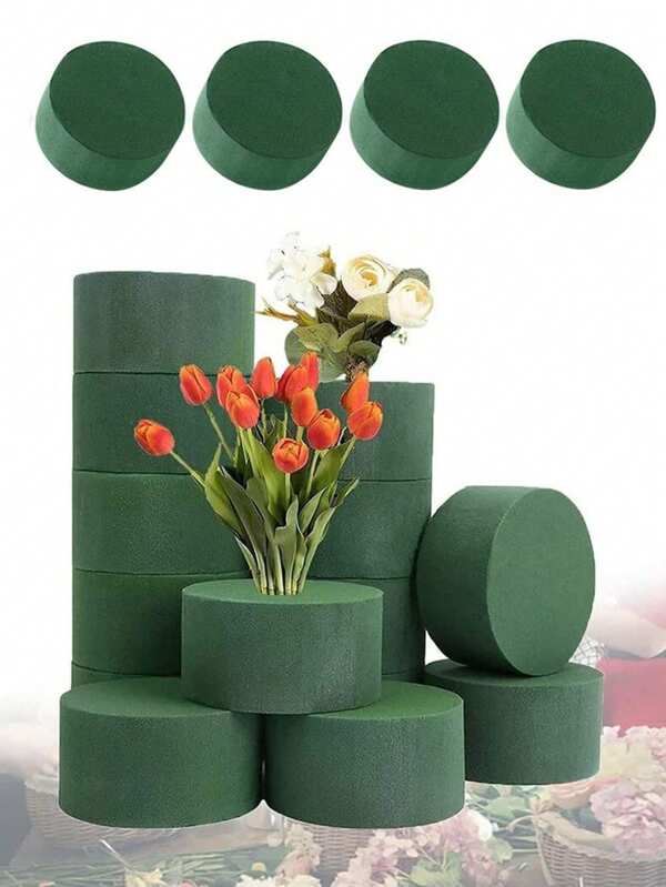 1/5/10/20Pcs Green Round Floral Foam, A Kind Of Floral Foam Brick For Florists, Is A Wet And Dry Foam Block And Fresh Flower Foam, Serving As DIY Flower Arrangement Supplies For Wedding And Festival Party Decorations. For Succulent Plants, Bouquets, Dried Flowers, And Artificial Flowers