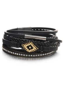 1 Peça Pulseiras Envolventes Laranja de Couro PU Múltiplas para Mulheres, Pulseiras Empilháveis para Aniversário, Festa Diária, Natal, Presentes de Jóias, Acessórios para Baile de Formatura/Páscoa, Jóias Femininas