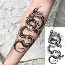 8 Sheets Cool Dragon Temporary Tattoos For Men Adults, Black Realistic Dragon Tattoo Sticker Half Arm Sleeve, Waterproof Totem Fake Tattoos That Look Real And Long Lasting Set Kit,Sketch Style - Black - View 4