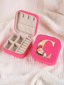 1入迷你個性化字母珠寶盒，便攜式拉鍊珠寶收納盒，適用於戒指項鍊耳釘收納，旅行配件珠寶盒，適合作為母親禮物、伴娘禮物、珠寶盒女士家居裝飾