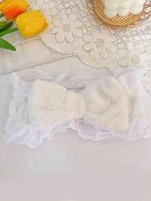 1/2/3 Pcs Cute Lace Plush New Style Face Washing Headband Wide Edge Pleated Sweet Bow Headband Female Wash Mask Headband Face Washing Headband Plush Hair Accessories Bathroom Hair Accessories Face Washing Headband