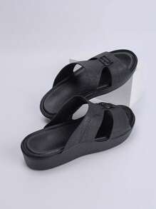 全新厚底男士阿拉伯风格拖鞋，时尚系带一脚蹬沙滩凉鞋，防滑