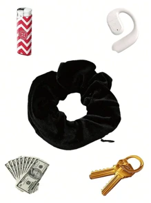 1/3pcs-Multi-Functional Hair Tie Storage Pouch - Portable Money Hider & Organizer, Non-Waterproof, Zippered Scrunchie Elastic Hair Tie With Secret Pocket For Keys, Cash, Headset, Accessory Storage - Fashionable Polyester Hair Band Accessory, Large Capacity Makeup Organizer Makeup Case, For Lipstick, Brush, Skincare, Mobile Phone, Coin, Small Items, For Home, Gift, Vacation And Festival Halloween Christmas Multifunctional Use,Boho Vibes Home Bathroom Decor Fall Decor Back To School - Multicolor - View 4